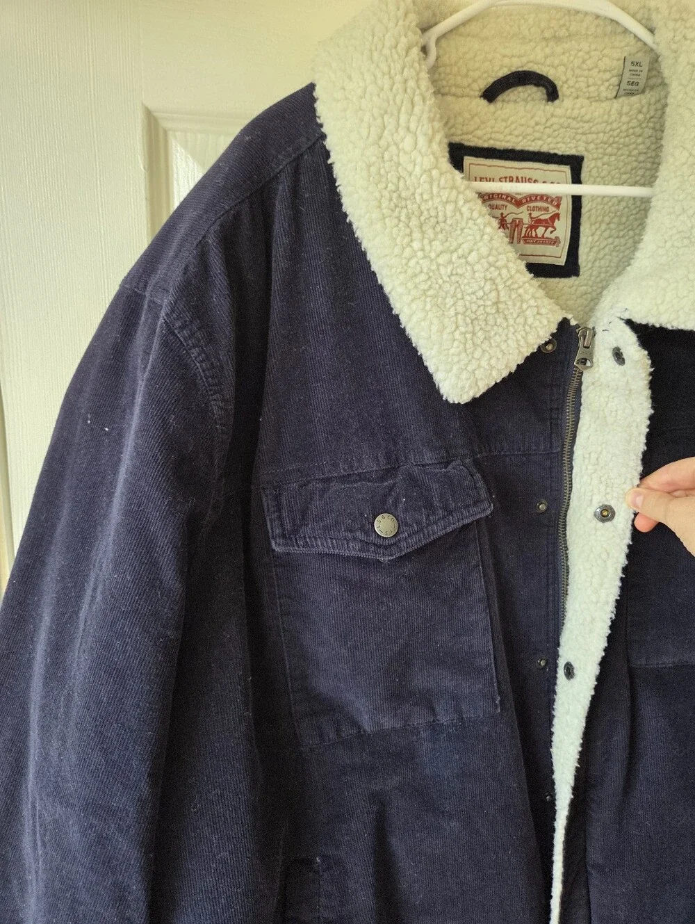 Levi's Men's Corduroy Fleece Jacket 5XL Navy Full Zip Logo Big and Tall